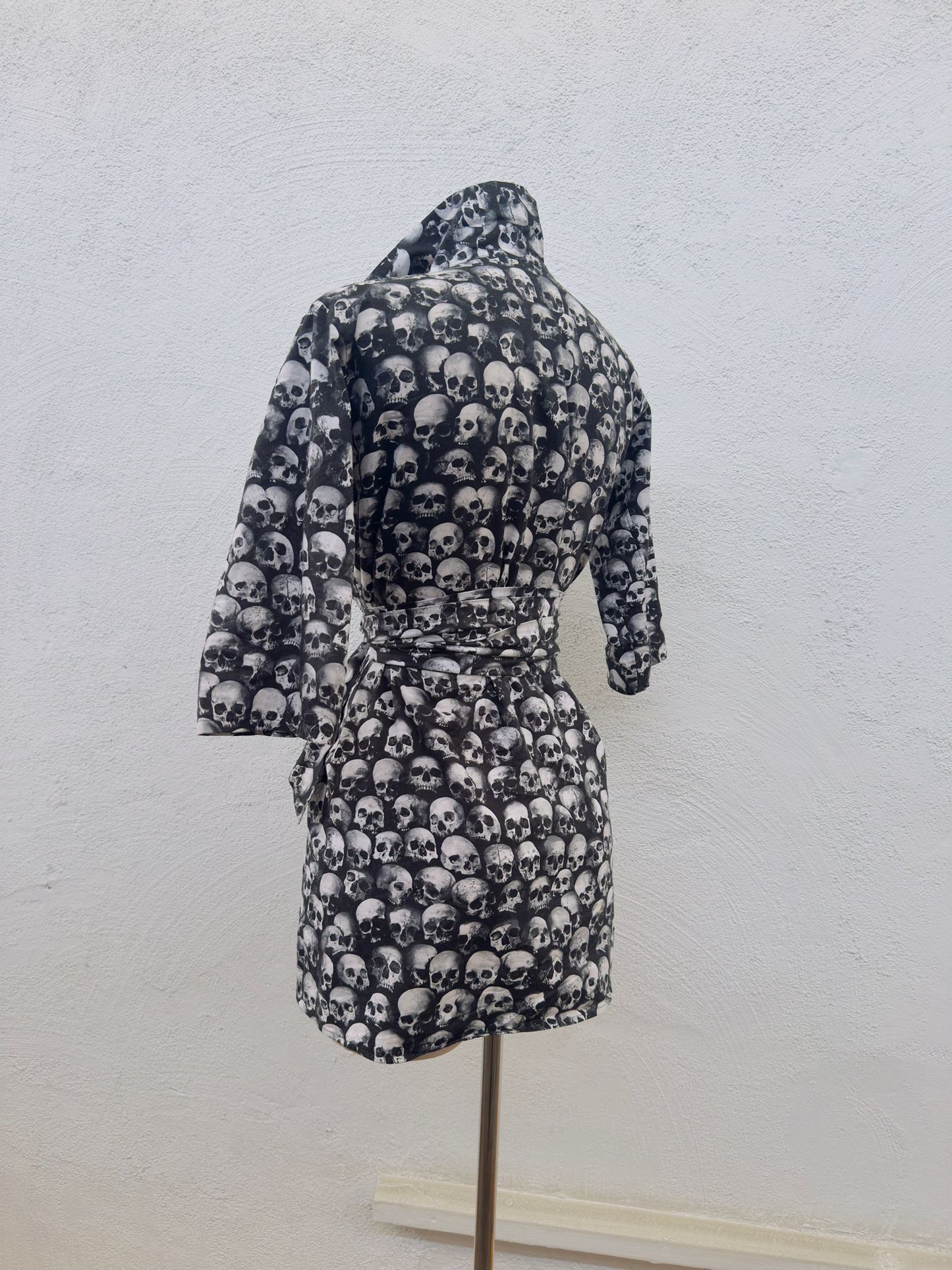 Skull Print Cotton Robe – Festival Fashion Cover Up, Beach Resort Wrap, Handmade 100% Cotton