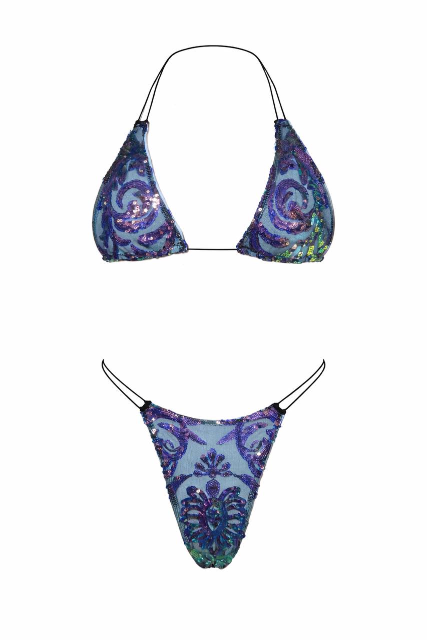 Blue Paillette Sequin Bikini Set for Ultra Glam Beach, Festival & Statement Resort Wear | MBM S26 n32