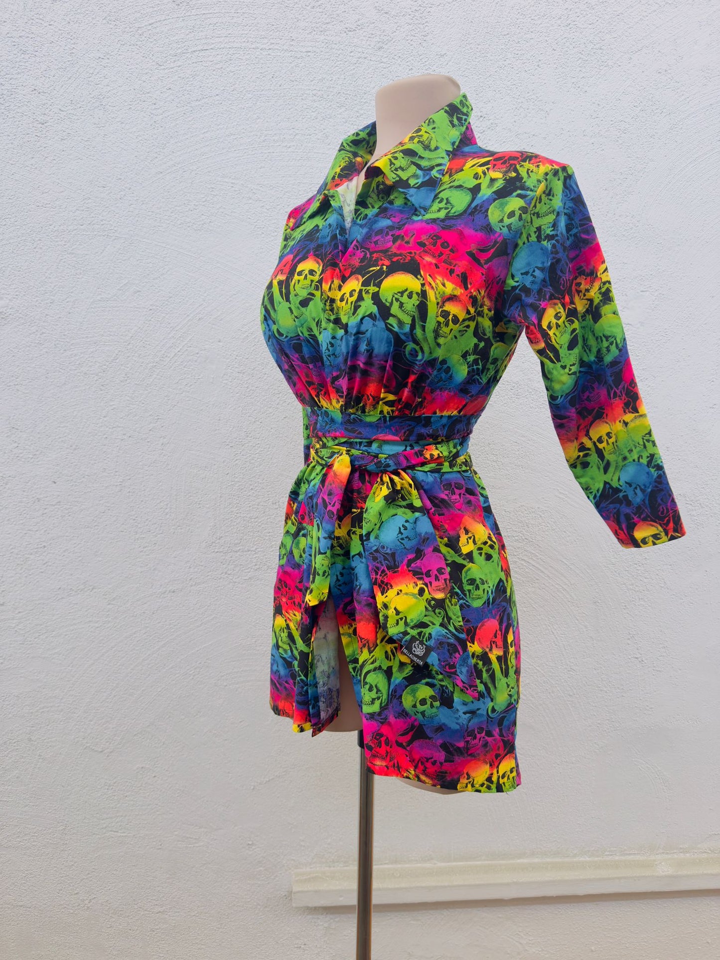 Skull Print Cotton Robe – Festival Fashion Cover Up, Beach Resort Wrap, Handmade 100% Cotton