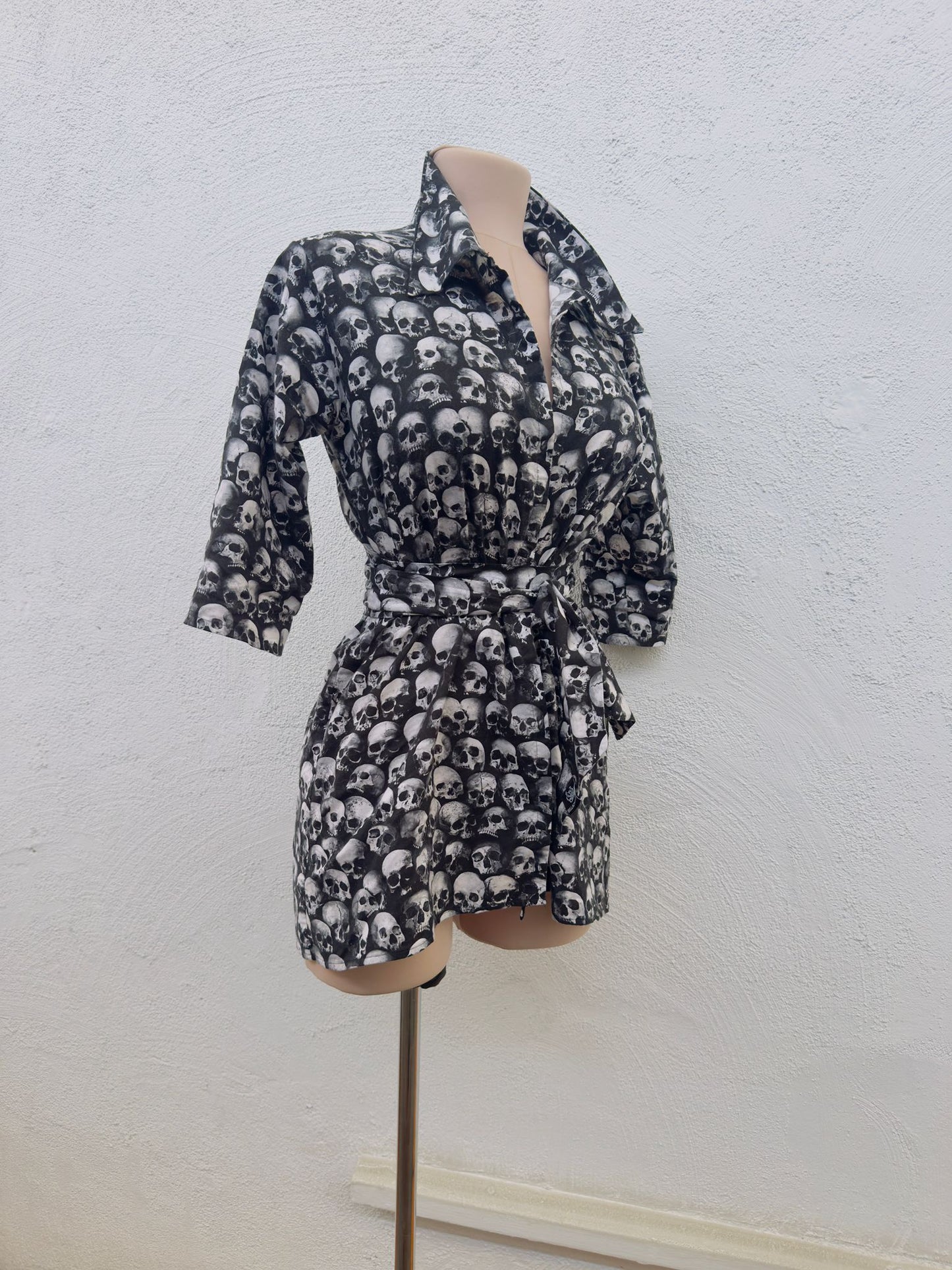 Skull Print Cotton Robe – Festival Fashion Cover Up, Beach Resort Wrap, Handmade 100% Cotton
