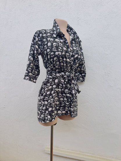 Skull Print Cotton Robe – Festival Fashion Cover Up, Beach Resort Wrap, Handmade 100% Cotton