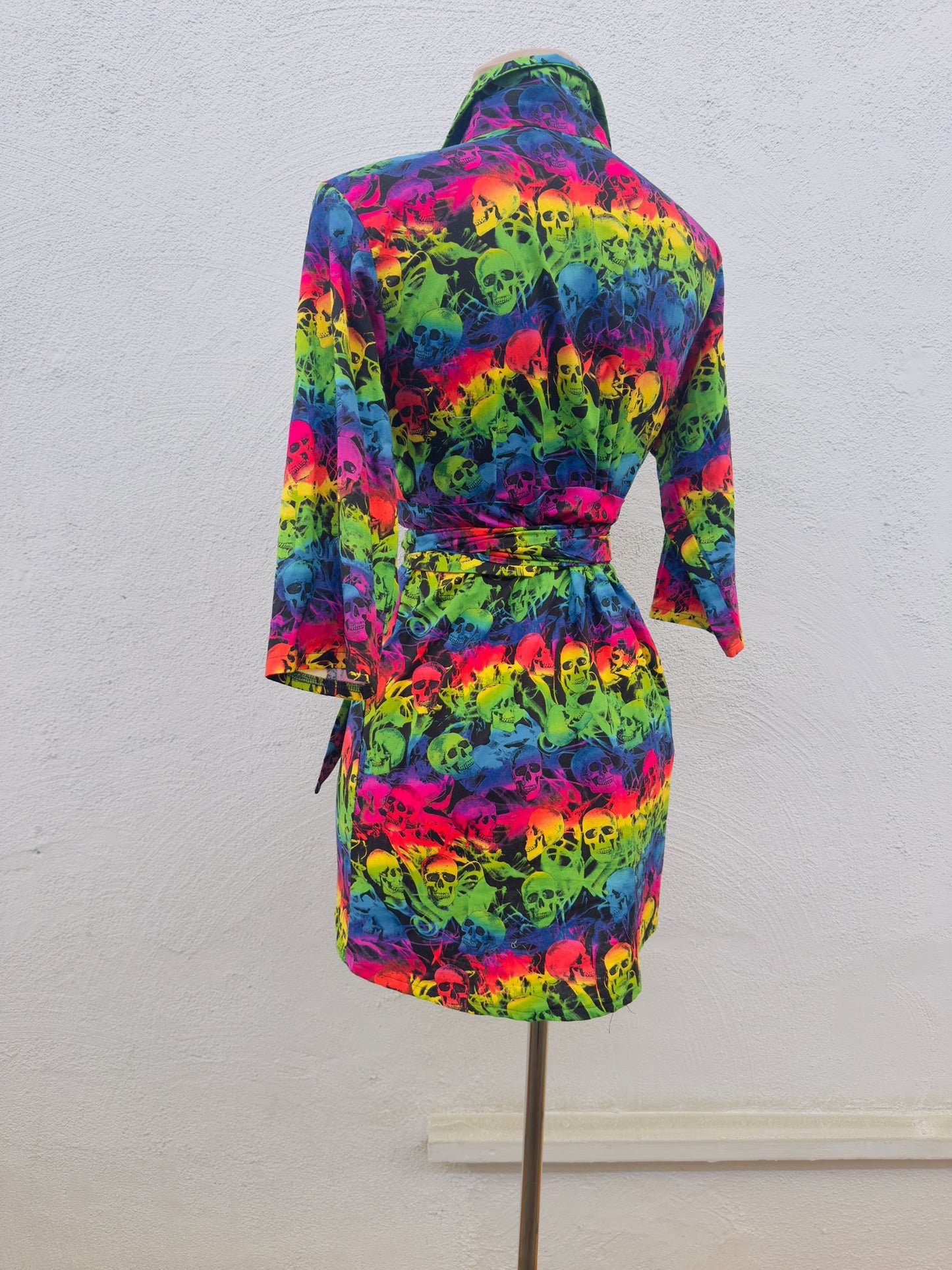 Skull Print Cotton Robe – Festival Fashion Cover Up, Beach Resort Wrap, Handmade 100% Cotton