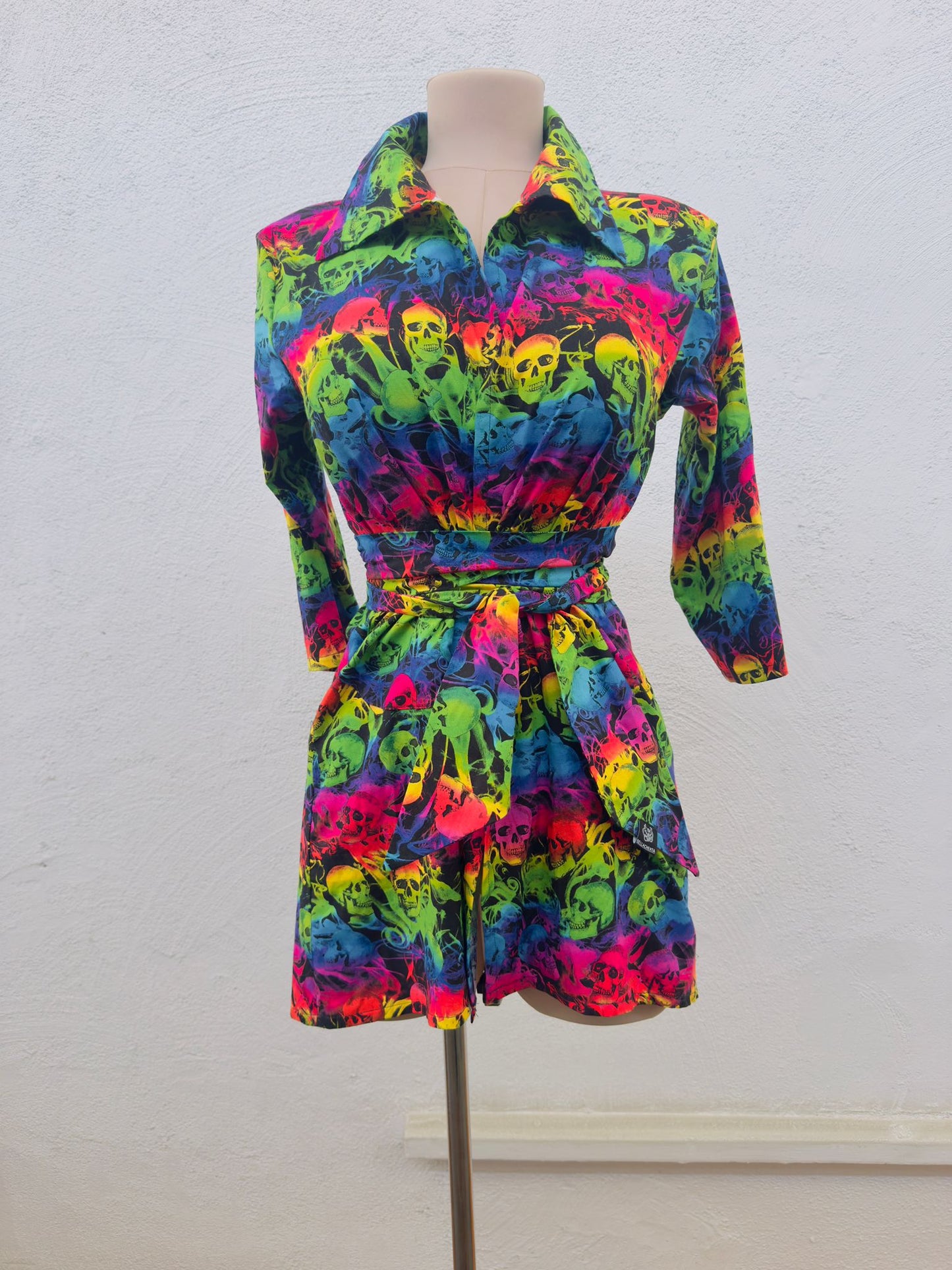 Skull Print Cotton Robe – Festival Fashion Cover Up, Beach Resort Wrap, Handmade 100% Cotton