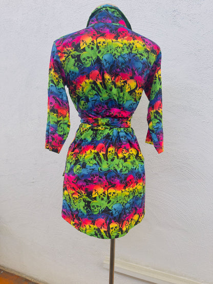 Skull Print Cotton Robe – Festival Fashion Cover Up, Beach Resort Wrap, Handmade 100% Cotton