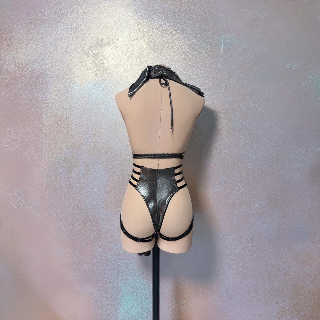 Metallic Holographic Strappy Festival Set with Fringe Cuffs | MuseByMax