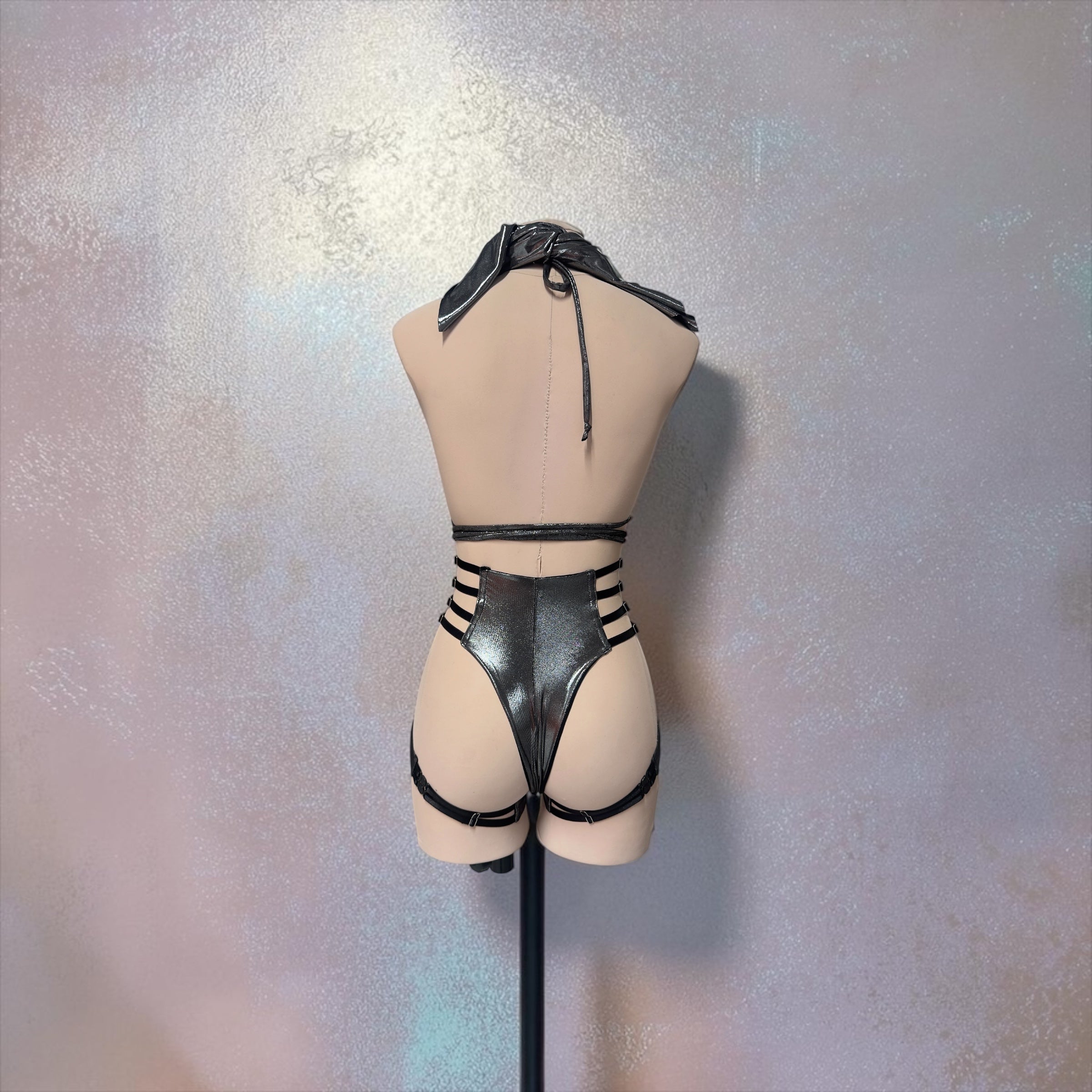 Metallic Holographic Strappy Festival Set with Fringe Cuffs | MuseByMax