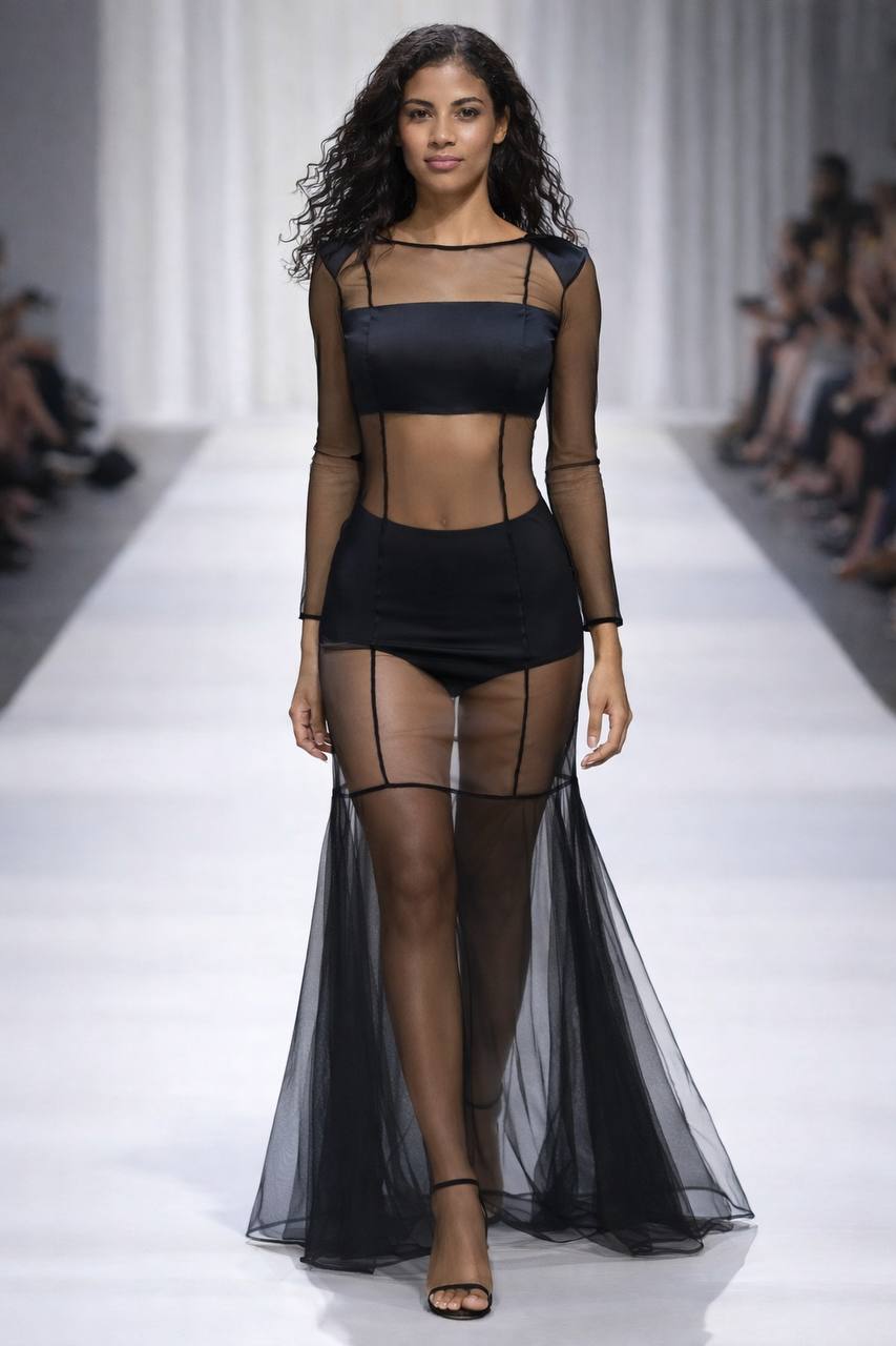 black sheer panel maxi dress sculpting modern evening wear