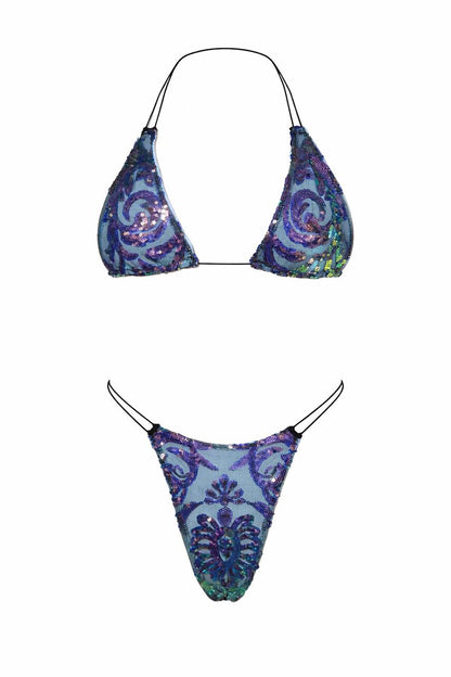 Blue Paillette Sequin Bikini Set for Ultra Glam Beach, Festival & Statement Resort Wear | MBM S26 n32