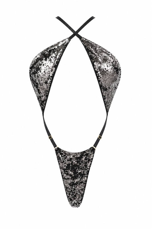 Dark Metallic One‑Piece Swimsuit for Women – Halter Neck Strappy Design for Beach, Pool & Bold Luxe Style | MBM S26 n49