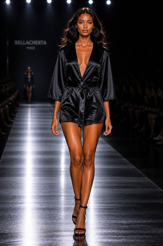 Black Silk Lounge Robe for Women – Lightweight Elegant Loungewear & Resort Layer | MBM S26 n54