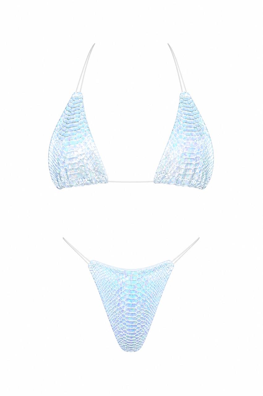 White Velvet Snakeskin Triangle Bikini Top for Women – Adjustable Luxe Swimwear for Beach, Pool & Statement Style | MBM S26 n57