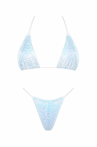 White Velvet Snakeskin Triangle Bikini Top for Women – Adjustable Luxe Swimwear for Beach, Pool & Statement Style | MBM S26 n57