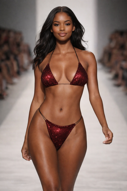 Burgundy Sparkling Bikini Set for Luxe Glam Beach, Poolside & Statement Resort Wear | MBM S26 n26
