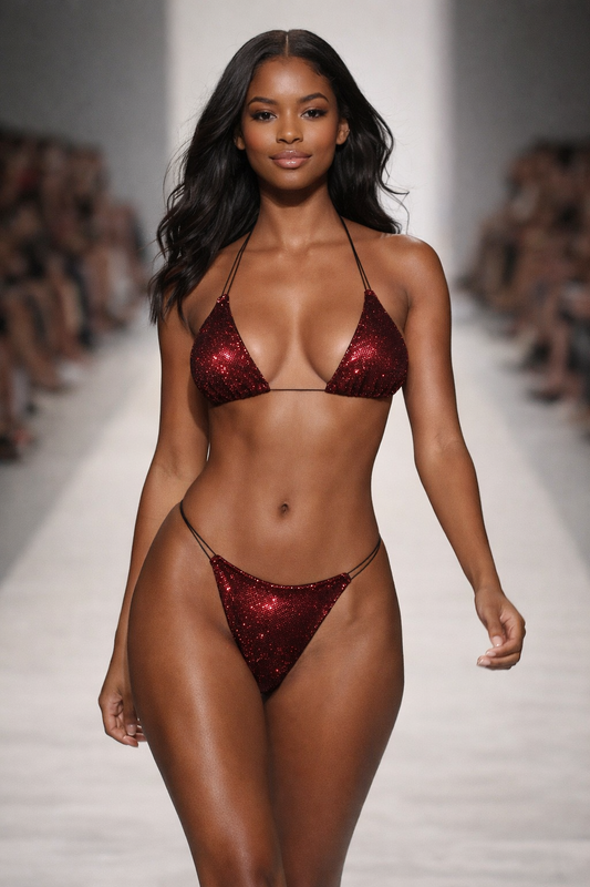 Burgundy Sparkling Bikini Set for Luxe Glam Beach, Poolside & Statement Resort Wear | MBM S26 n26