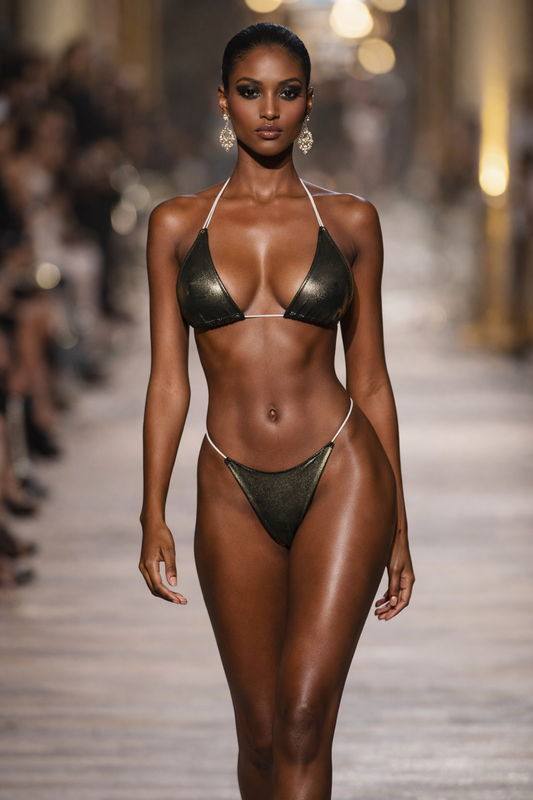 Dark Gold Metallic Triangle Bikini Set with Minimalist Thin Straps for Sleek Luxe Beach & Resort Wear | MBM S26 n21