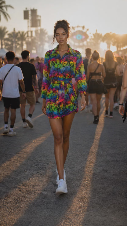 Skull Print Cotton Robe – Festival Fashion Cover Up, Beach Resort Wrap, Handmade 100% Cotton